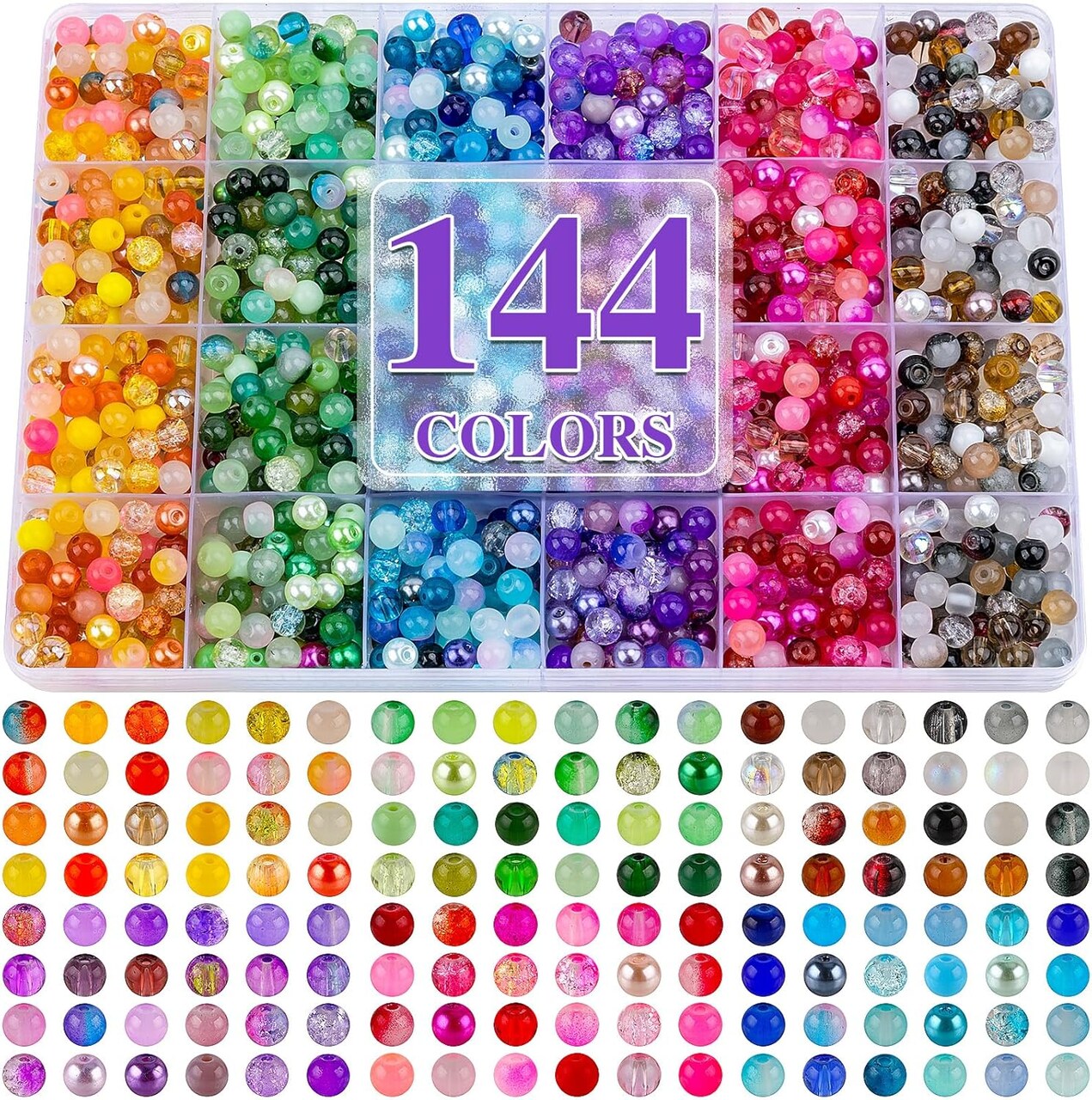 1200PCS 6mm Glass Beads Bracelet Making Set (Multicolor 1Box)
